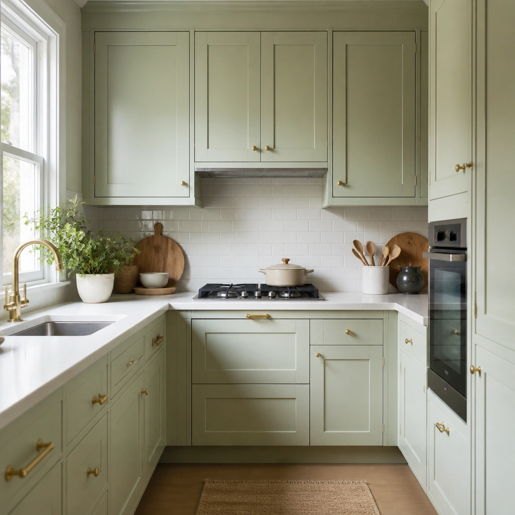 Compact Small-Space Light Green Kitchen Cabinets