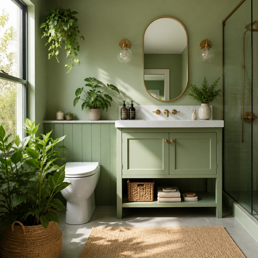 Green Bathroom Ideas With Plants and Storage