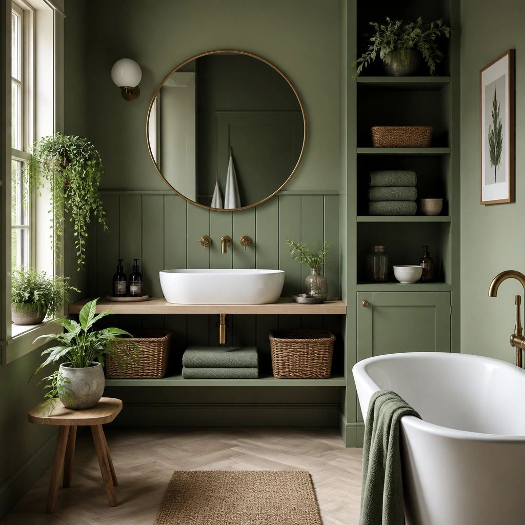 Green Bathroom Ideas With Plants and Storage