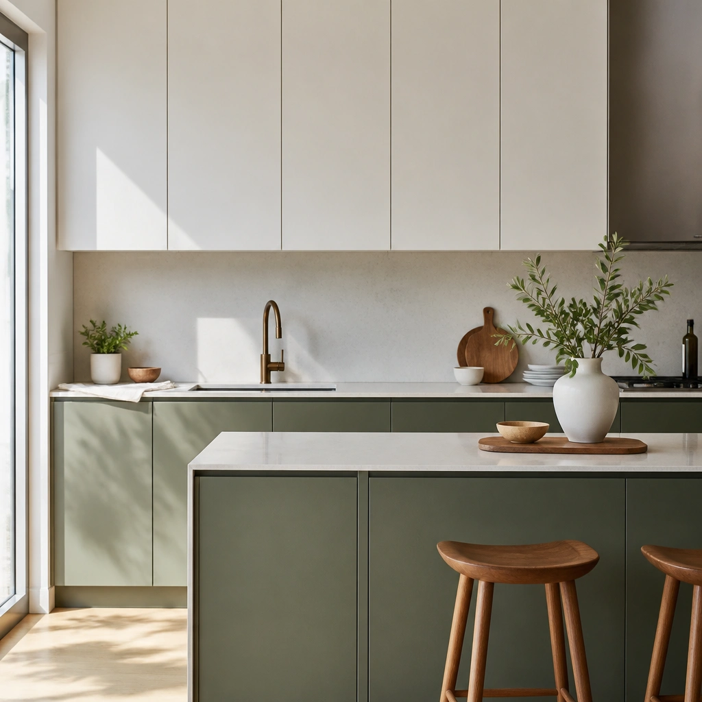 Modern Minimal Green and White Kitchen Cabinets