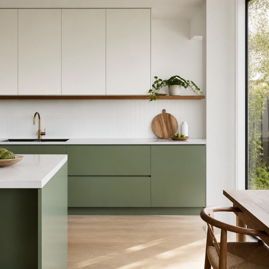 Modern Minimal Green and White Kitchen Cabinets