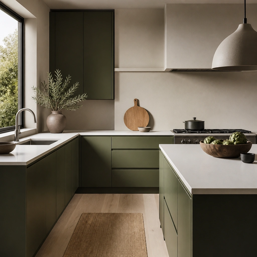 Modern Minimalist Green Kitchen Cabinets