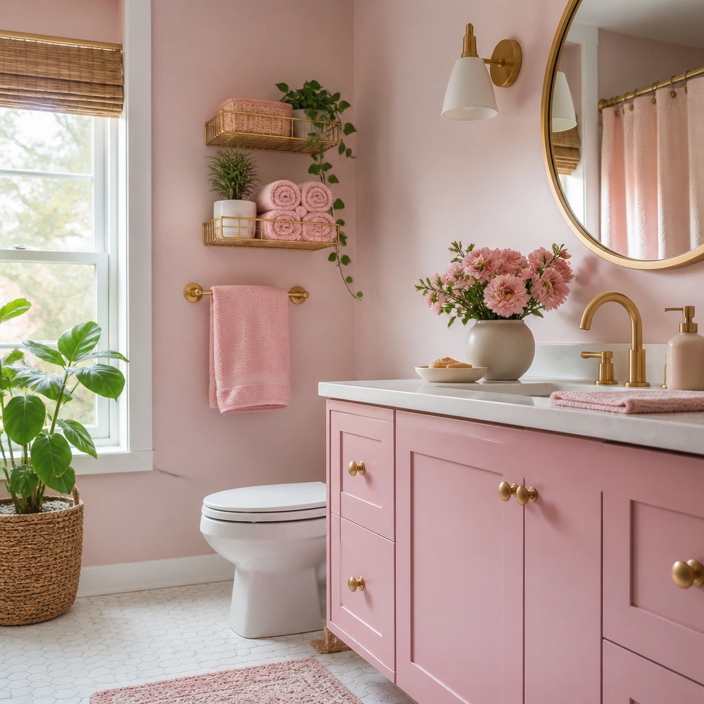 No-Drill Pink Bathroom Ideas