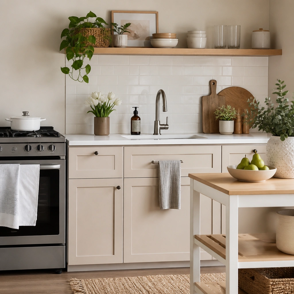 No-Drill Beige Kitchen Ideas for Renters